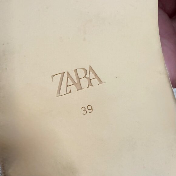 Zara Woven Raffia Slide Square Toe Flat Sandals Tan Boho Cottagecore Casual 39/9 - Picture 7 of 9